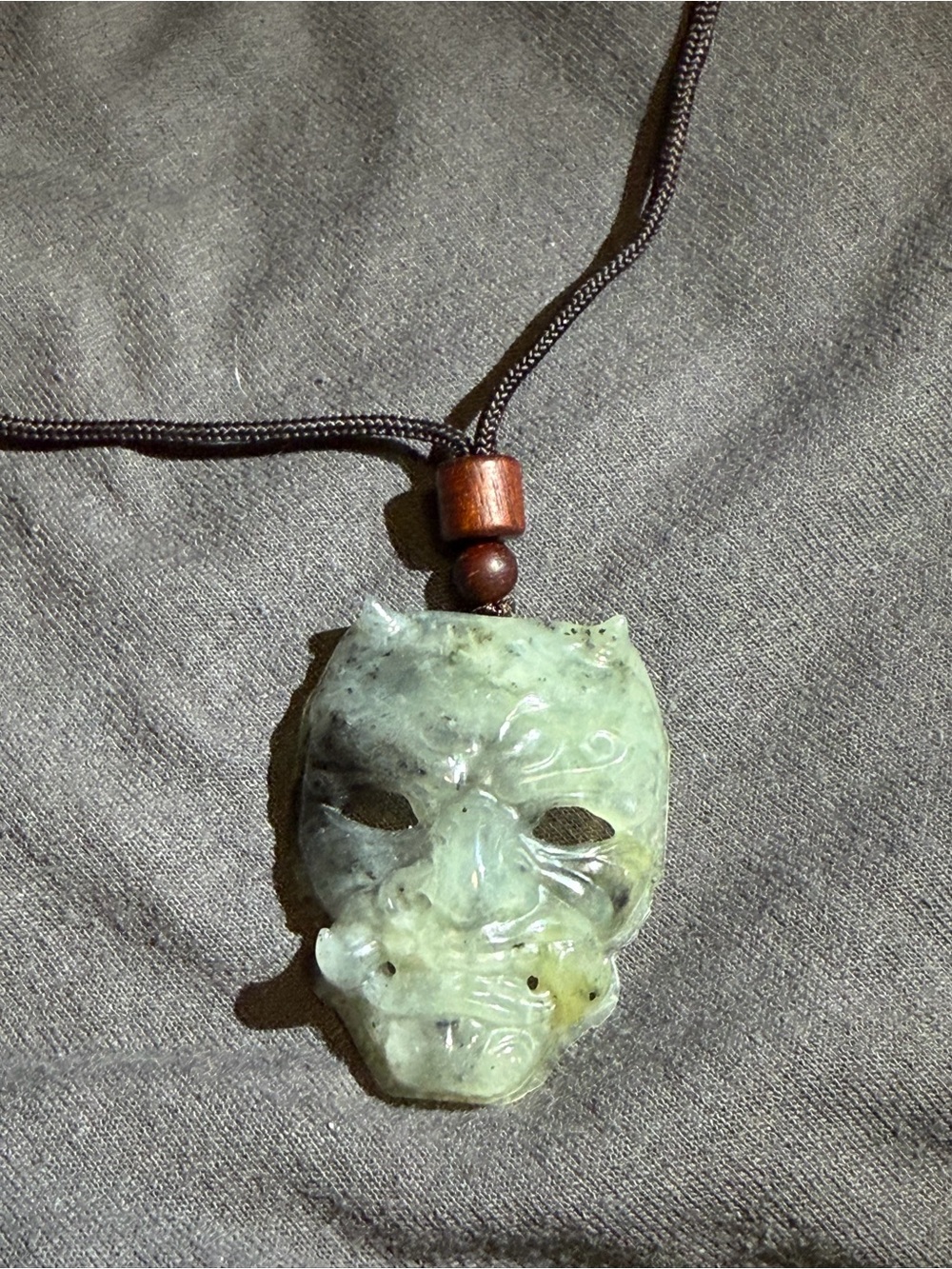Green Jade Carved Mask Pendant Necklace - Unbranded